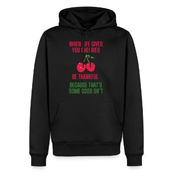 When life gives you cherries lustiger Spruch - Männer Premium Bio Hoodie - Schwarz - Vorne - Nico (187cm)