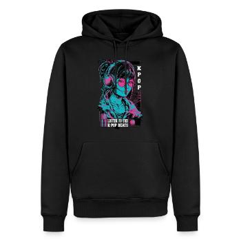 K-Pop Korea Popmusik Mädchen Kopfhörer Neon Pink - Männer Premium Bio Hoodie - Schwarz - Vorne - Nico (187cm)