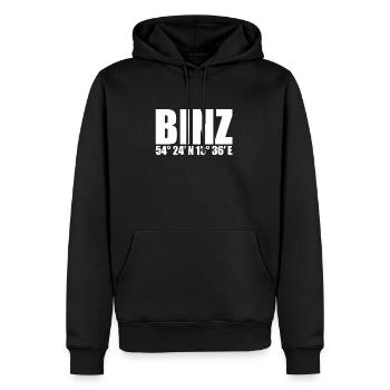 Binz Koordinaten - Männer Premium Bio Hoodie - Schwarz - Vorne - Nico (187cm)