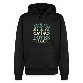 Jesus loves you - Jesus Spruch - Männer Premium Bio Hoodie - Schwarz - Vorne - Nico (187cm)