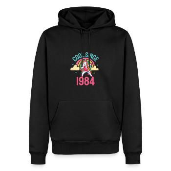 Cool depuis 1984 Dabbing Unicorn 38ème anniversaire - Sweat à capuche Premium bio Homme - noir - Devant - Nico (187cm)