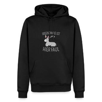 Irgendwas ist hier faul Lustiges Geschenk Esel - Männer Premium Bio Hoodie - Schwarz - Vorne - Nico (187cm)