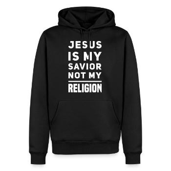 Jesus Is My Savior Not My Religion - Männer Premium Bio Hoodie - Schwarz - Vorne - Nico (187cm)