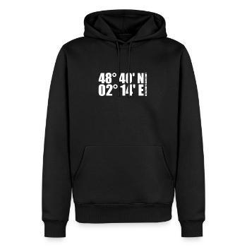 Coordonnées Boulogne-Billancourt - Sweat à capuche Premium bio Homme - noir - Devant - Nico (187cm)