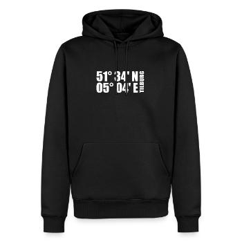 Tilburg Koordinaten - Männer Premium Bio Hoodie - Schwarz - Vorne - Nico (187cm)