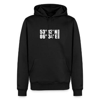 Coordonnées de Groningue - Sweat à capuche Premium bio Homme - noir - Devant - Nico (187cm)