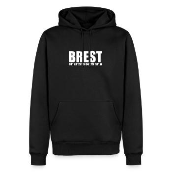 Brest Koordinaten - Männer Premium Bio Hoodie - Schwarz - Vorne - Nico (187cm)