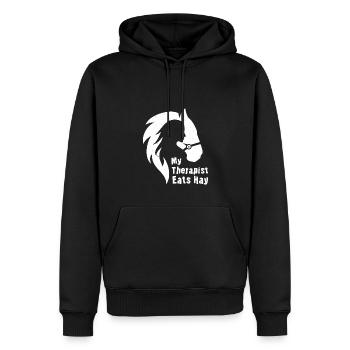 Amoureux des chevaux Fille de cheval Mon thérapeute mange du foin - Sweat à capuche Premium bio Homme - noir - Devant - Nico (187cm)