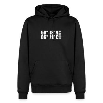Düren Koordinaten - Männer Premium Bio Hoodie - Schwarz - Vorne - Nico (187cm)