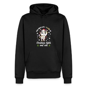 my favorite color is christmas lights and cats - Männer Premium Bio Hoodie - Schwarz - Vorne - Nico (187cm)