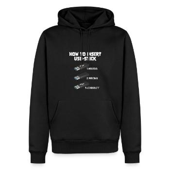 How To Insert USB Stick Funny Programmer Meme - Männer Premium Bio Hoodie - Schwarz - Vorne - Nico (187cm)