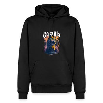Catzilla Unleashed Funny Cartoon-Style Feline - Männer Premium Bio Hoodie - Schwarz - Vorne - Nico (187cm)