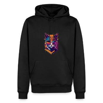 Retro Cool Cat: Vintage Vibes and Feline Flair - Männer Premium Bio Hoodie - Schwarz - Vorne - Nico (187cm)