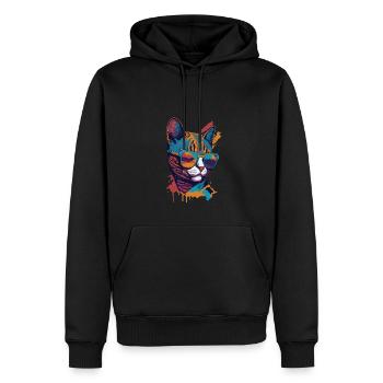Retro Cool Cat: Vintage Vibes and Feline Flair - Männer Premium Bio Hoodie - Schwarz - Vorne - Nico (187cm)