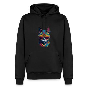 Vintage Vibes and Feline Flair Retro Cool Cat - Männer Premium Bio Hoodie - Schwarz - Vorne - Nico (187cm)