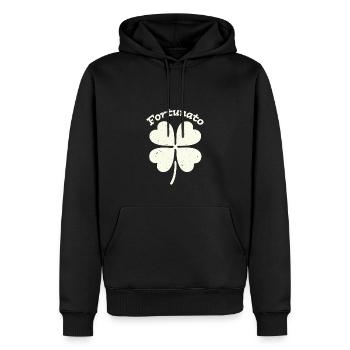 Fortunato Emblem Distressed Four-Leaf - Men’s Premium Organic Hoodie - black - Front - Nico (187cm)