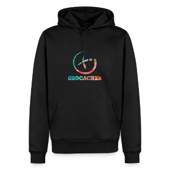 Geocacher PopArt - Männer Premium Bio Hoodie - Schwarz - Vorne - Nico (187cm)