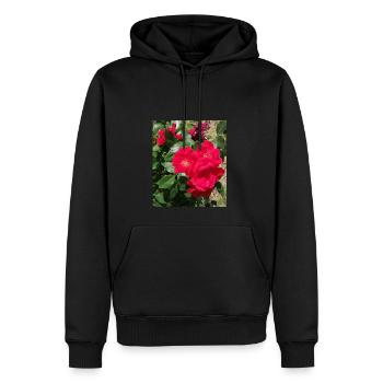 roses rouge avec ses feuilles - Sweat à capuche Premium bio Homme - noir - Devant - Nico (187cm)