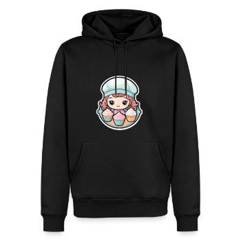 Cute baker girl with cupcakes - Men’s Premium Organic Hoodie - black - Front - Nico (187cm)