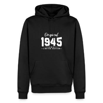 77 Anniversaire Millésime 1945 - Sweat à capuche Premium bio Homme - noir - Devant - Nico (187cm)