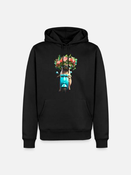 E-Rolller Mops mit Blumenkranz - Männer Premium Bio Hoodie - Schwarz