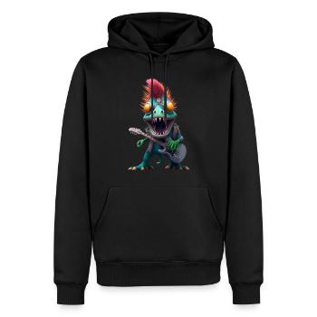 Dinosaurier Musiker Dino Gitarre Metal - Männer Premium Bio Hoodie - Schwarz - Vorne - Nico (187cm)