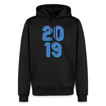 2019 Geburtsjahr | Farben änderbar - Männer Premium Bio Hoodie - Schwarz - Vorne - Nico (187cm)