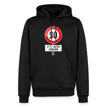 90 years shield louder - Men’s Premium Organic Hoodie - black - Front - Nico (187cm)