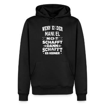 MANUEL - Männer Premium Bio Hoodie - Schwarz - Vorne - Nico (187cm)