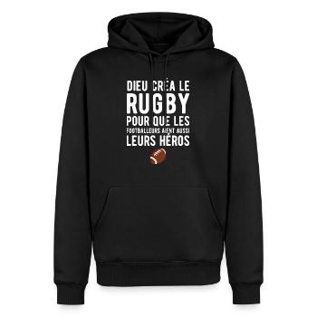 Dieu créa le rugby humour - Sweat à capuche Premium bio Homme - noir - Devant - Nico (187cm)