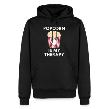 Popcorn comme thérapie ironique disant manger du - Sweat à capuche Premium bio Homme - noir - Devant - Nico (187cm)