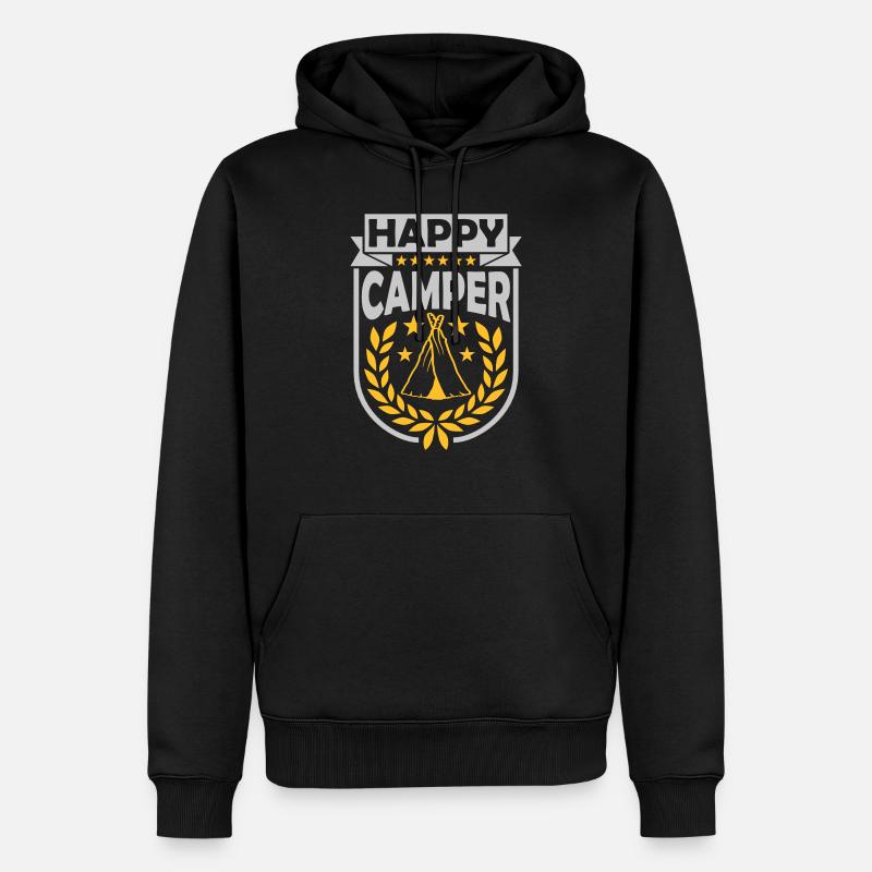 Happy Camper Logo Tente - Sweat à capuche Premium bio Homme - noir
