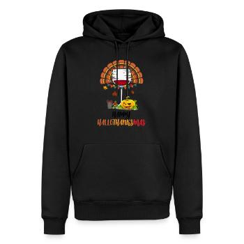 Happy Hallothanksmas - Sweat à capuche Premium bio Homme - noir - Devant - Nico (187cm)
