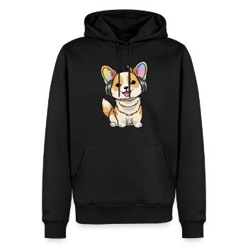 Kawaii Cute Happy Colorful Dog avec des écouteurs - Sweat à capuche Premium bio Homme - noir - Devant - Nico (187cm)