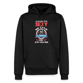 Sexy plombier - Sweat à capuche Premium bio Homme - noir - Devant - Nico (187cm)