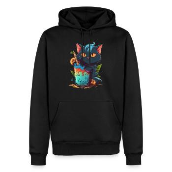 Super cute Cat drinks a cocktail - Männer Premium Bio Hoodie - Schwarz - Vorne - Nico (187cm)