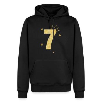 7e anniversaire couronne doré - Sweat à capuche Premium bio Homme - noir - Devant - Nico (187cm)