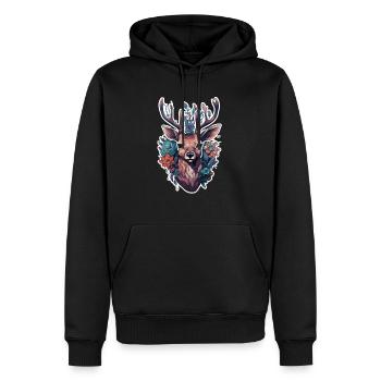 Hirsch jung von Blumen umgeben - Männer Premium Bio Hoodie - Schwarz - Vorne - Nico (187cm)