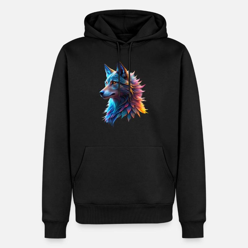 Fantasy Wolfskopf - Männer Premium Bio Hoodie - Schwarz