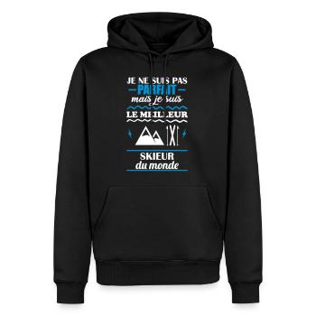 Pas parfait mais meilleur skieur du monde - Sweat à capuche Premium bio Homme - noir - Devant - Nico (187cm)