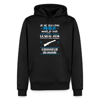 Pas parfait mais meilleur chasseur du monde - Sweat à capuche Premium bio Homme - noir - Devant - Nico (187cm)