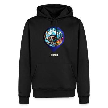 Conception de l’IA : Motif de la ville comique d’Istanbul - Sweat à capuche Premium bio Homme - noir - Devant - Nico (187cm)