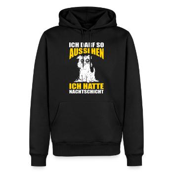 Nachtschicht, Schichtdienst, Nachtdienst, Funshirt - Männer Premium Bio Hoodie - Schwarz - Vorne - Nico (187cm)