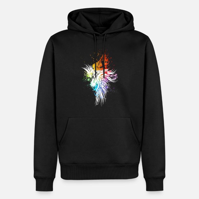 Rabe Regenbogen-Kleckse weiß - Männer Premium Bio Hoodie - Schwarz