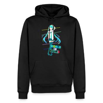Miku World Is Ours - Men’s Premium Organic Hoodie - black - Front - Nico (187cm)