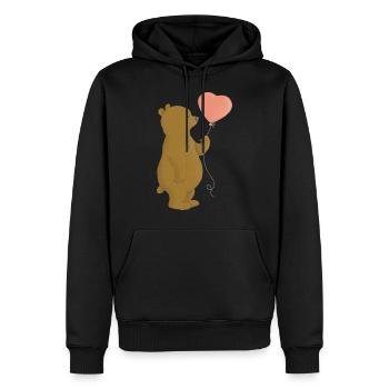 Fröhlicher Bär mit rosa Herz-Luftballon - Männer Premium Bio Hoodie - Schwarz - Vorne - Nico (187cm)