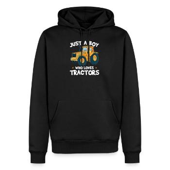 Nur ein Junge, der Traktoren für Traktorkinder liebt - Männer Premium Bio Hoodie - Schwarz - Vorne - Nico (187cm)