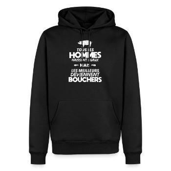 Boucher cadeau drôle humour métier - Sweat à capuche Premium bio Homme - noir - Devant - Nico (187cm)