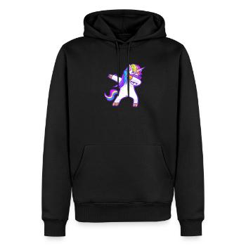 Licorne arc-en-ciel cool tamponnant - Sweat à capuche Premium bio Homme - noir - Devant - Nico (187cm)