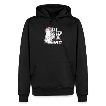 Lustiges Bauerngeschenk essen Schlaf reiten Pferde wiederholen - Männer Premium Bio Hoodie - Schwarz - Vorne - Nico (187cm)